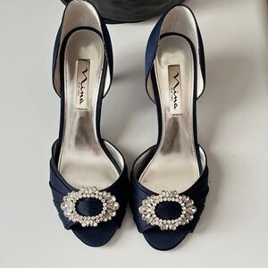Nina Midnight Blue Heels with Crystal Accent
